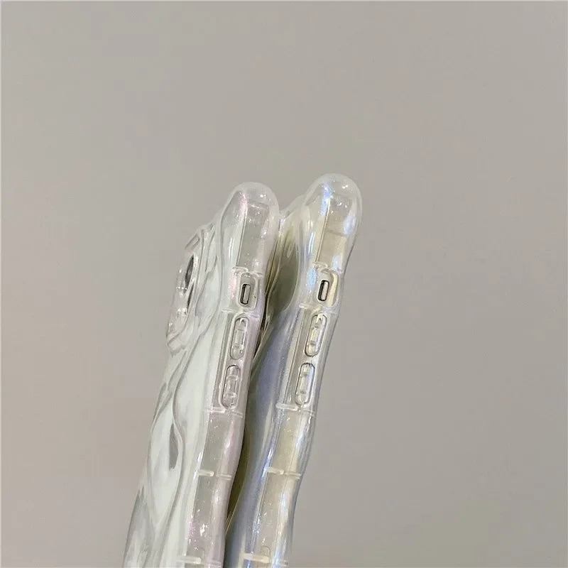 Transparent 3D Bubbles Shape Curly Shiny Phone Case For iPhone 17 Pro Air 15 16 Plus 14 13 12 Pro Max 11 Meteorite Wave Cover