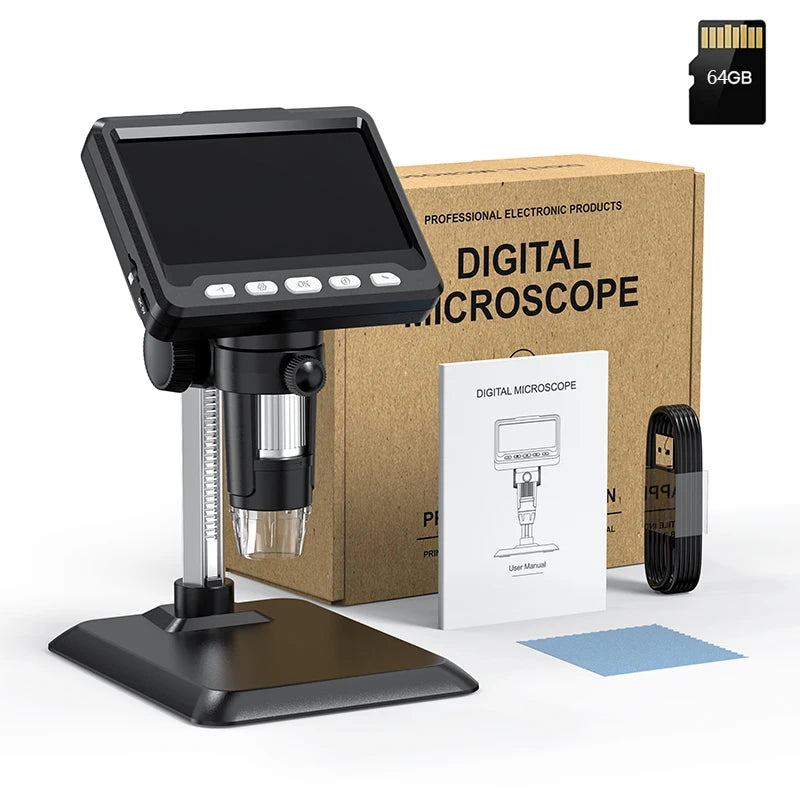 4.3 Inch IPS Digital Microscope 2MP HD Lens 1000X Magnification 8LED Adjust Light Electronic Microscopio Repair Coin Magnifier