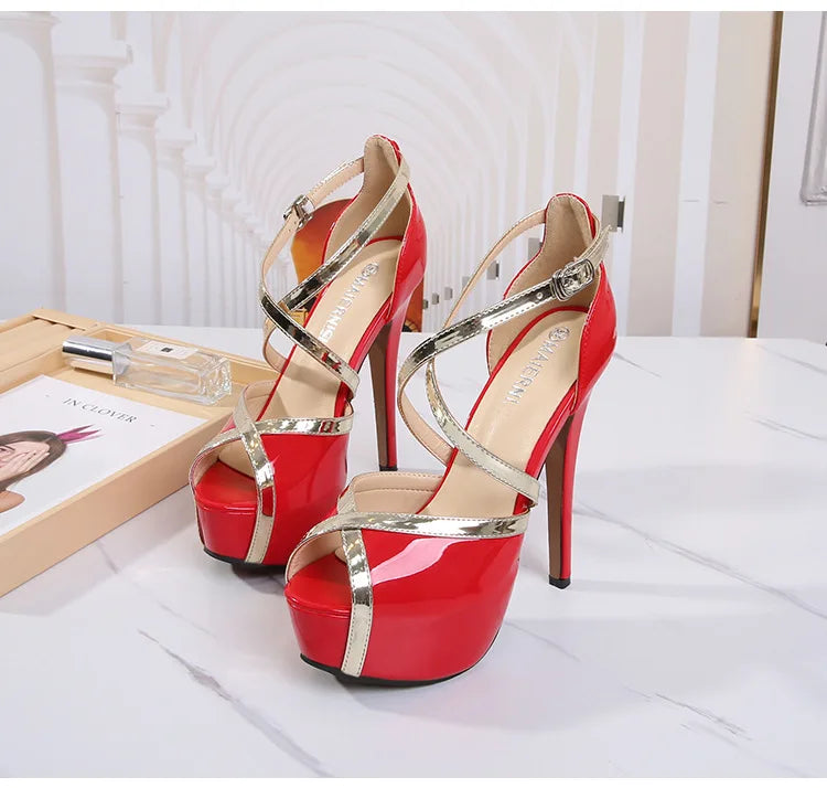 European and American runway style hollow cross strap fish mouth sandals nightclub style