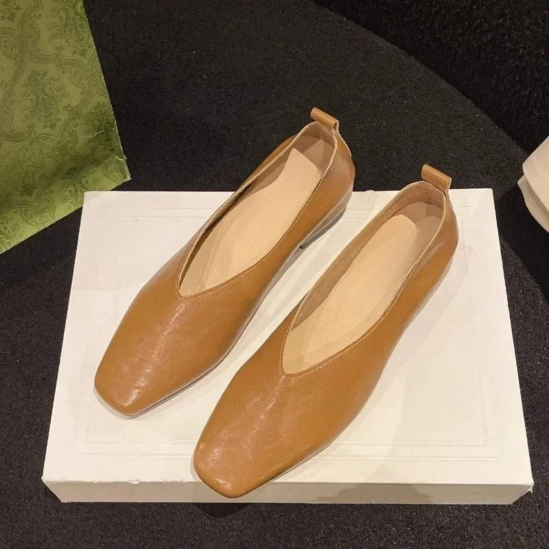 Square-toed Shallow-mouth Single Shoes Autumn New Soft-soled Soft-faced Anti-slip Wear-resistant Flat Shoes