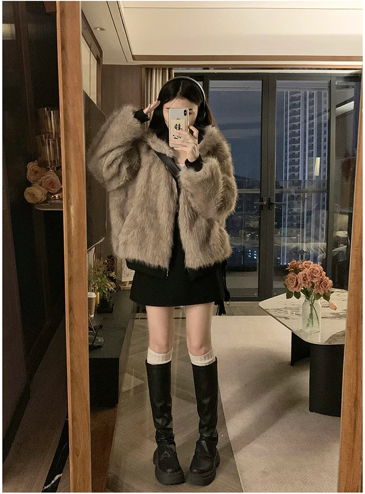 Two-sided Wear Imitation Mink Velvet Fur Hooded Cotton Padded Jacket Fashion New Winter Jackets Women's Short Loose Coats Trend
