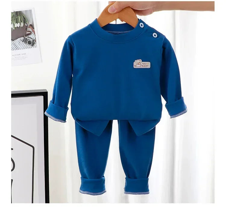 Warm Children's Clothing Spring and Autumn De Velvet Suit Boys Pajamas Girls Homewear Baby Underwear Kids Cartoon Bear Sleepwear