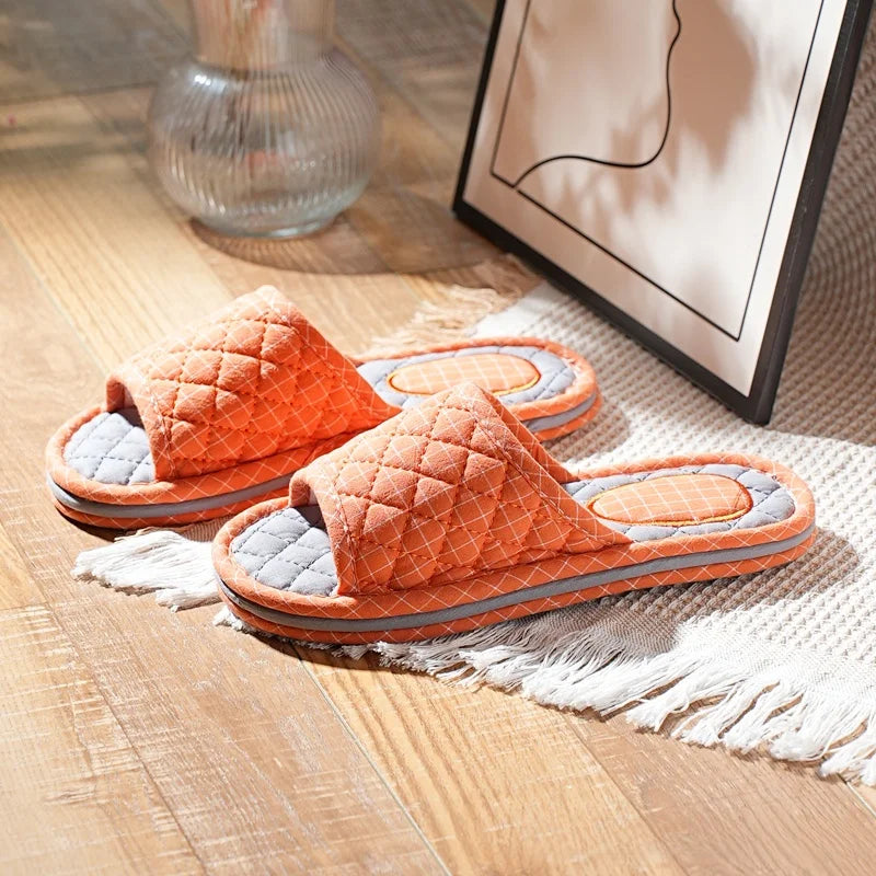 New Pure Cotton Thiened Tee-Layer Simple ex Soft Bot Noise Reduction Indoor Home Floor Slippers Couple Home oes