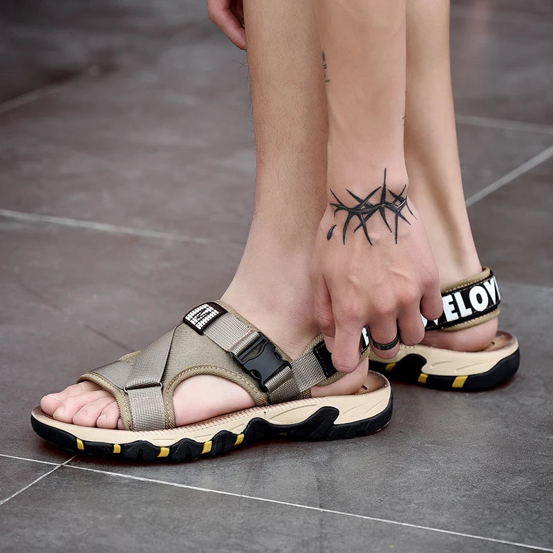 YRZL Men Sandals Summer Mesh Buckle Lightweight Beach Shoes Non Slip Outdoor Sandals for Men Sport Casual Resistant Footwear Man