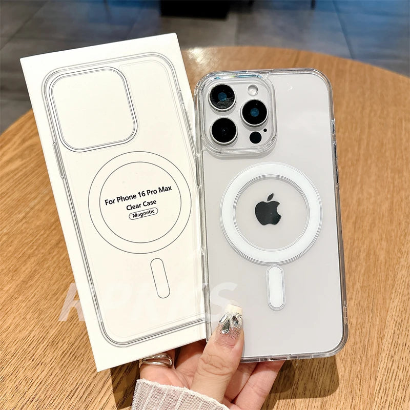 Transparent For Magsafe Magnetic Wireless Charge Case For iphone 11 12 13 14 15 16 17 Pro XS Max XR 16e 17 Air Hard Acryli Cover