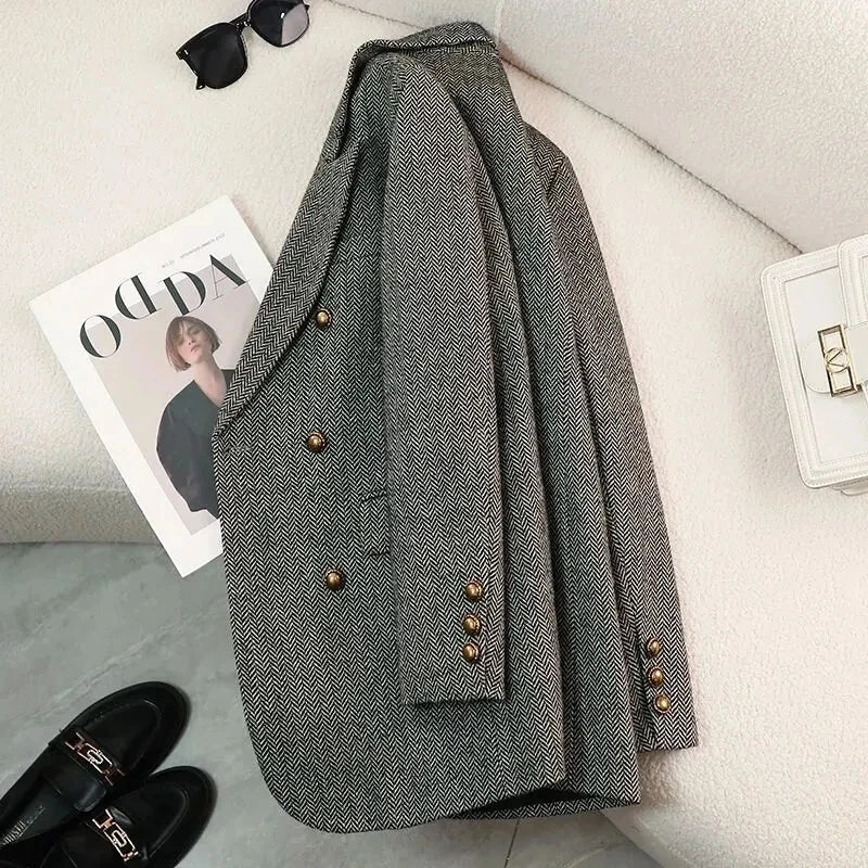 High-Quality Suit Jacket Women 2025 New Autumn Winter Word Pattern Blazer Coat Female Temperament Cool Design Unique Ladies Tops