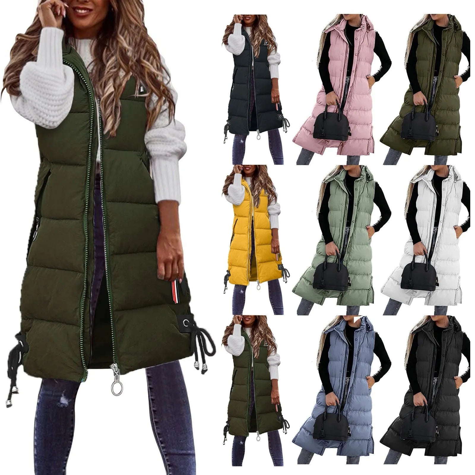 Women'S Autumn And Winter Temperament Sleeveless Cardigan Mid-Length Cotton Vest Vest Coat Abrigos Mujer Invierno Chamarras Muje