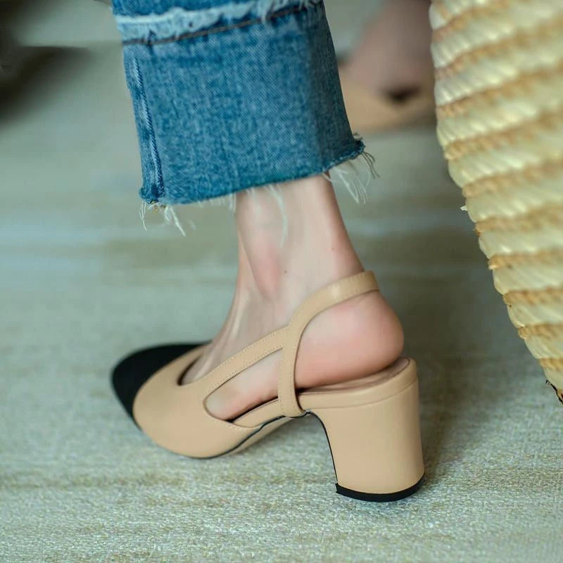 Summer Sandal For Women High Heels Sandals Retro Closed Square Toe Mules Shoes Girls Wedding Shoes Elegant Womans Low Heels Shoe