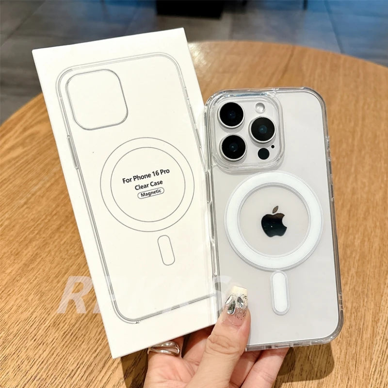 Transparent For Magsafe Magnetic Wireless Charge Case For iphone 11 12 13 14 15 16 17 Pro XS Max XR 16e 17 Air Hard Acryli Cover