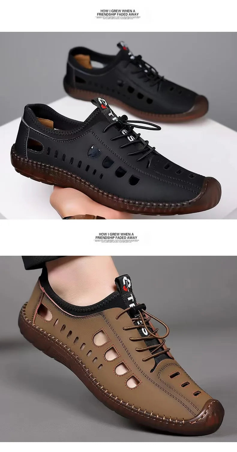 Men's Casual Sandals Fashion Hollow Out Breathable Shoes Summer Flat Business Soft Bottom  Sandalias Outdoor Beach Shoes