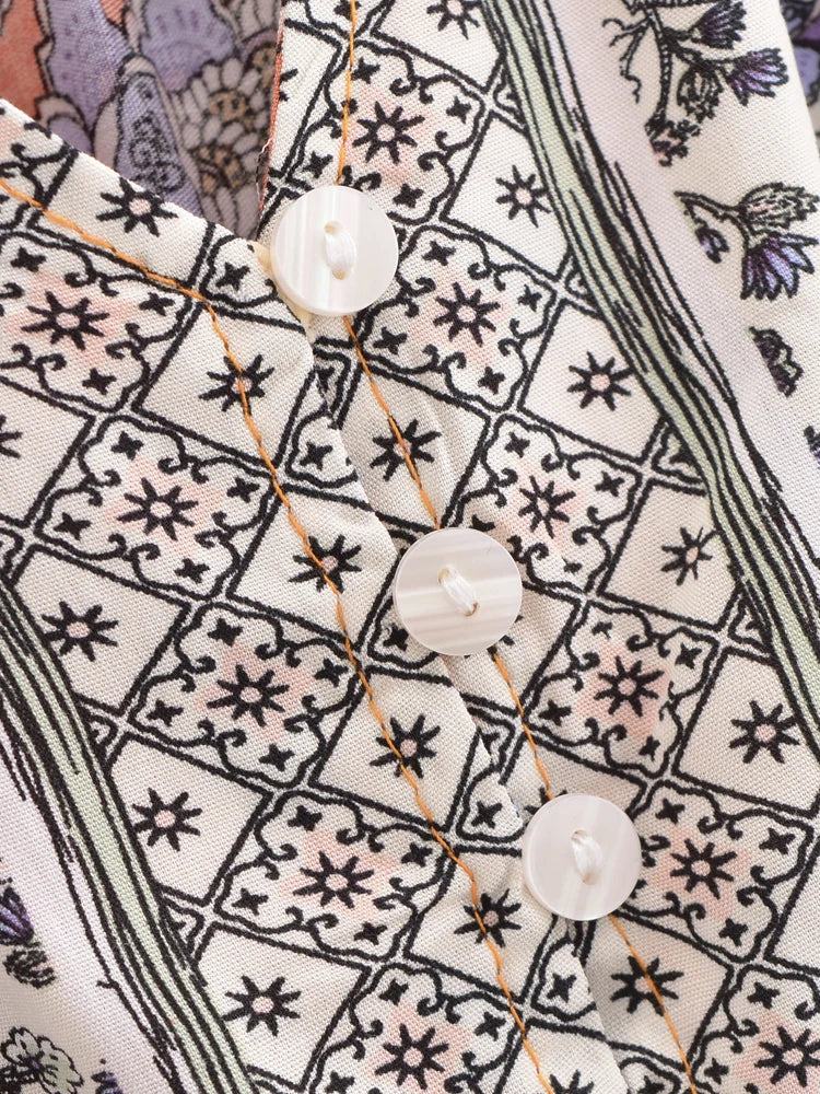 Boho Queens Women Wild Floral Print Deep V-neck Summer Bohemian Mini Dresses Robe Lady Short Sleeve Beach Boho Dress Vestidos