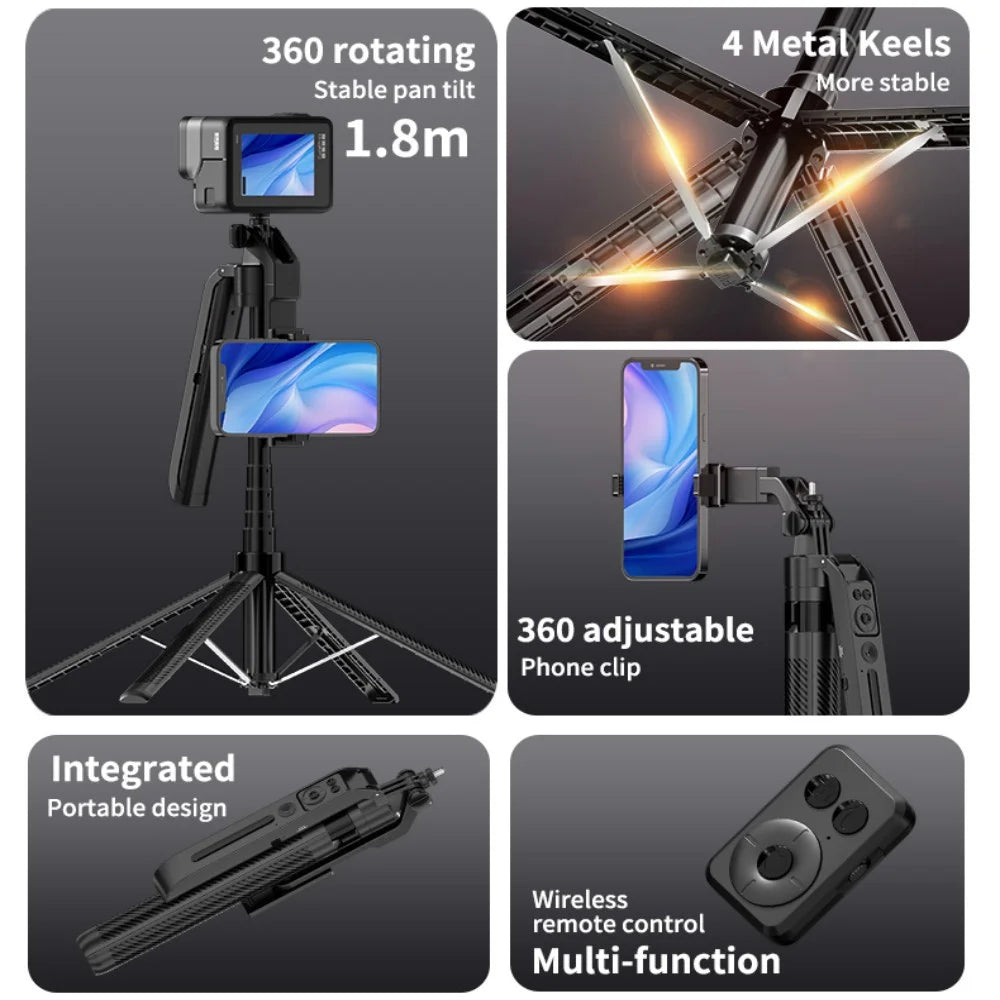 COOL DIER 2025 NEW Gimbal Stabilizer Wireless Selfie Stick Foldable Tripod Holder With Bluetooth Shutter Monopod For IOS Android