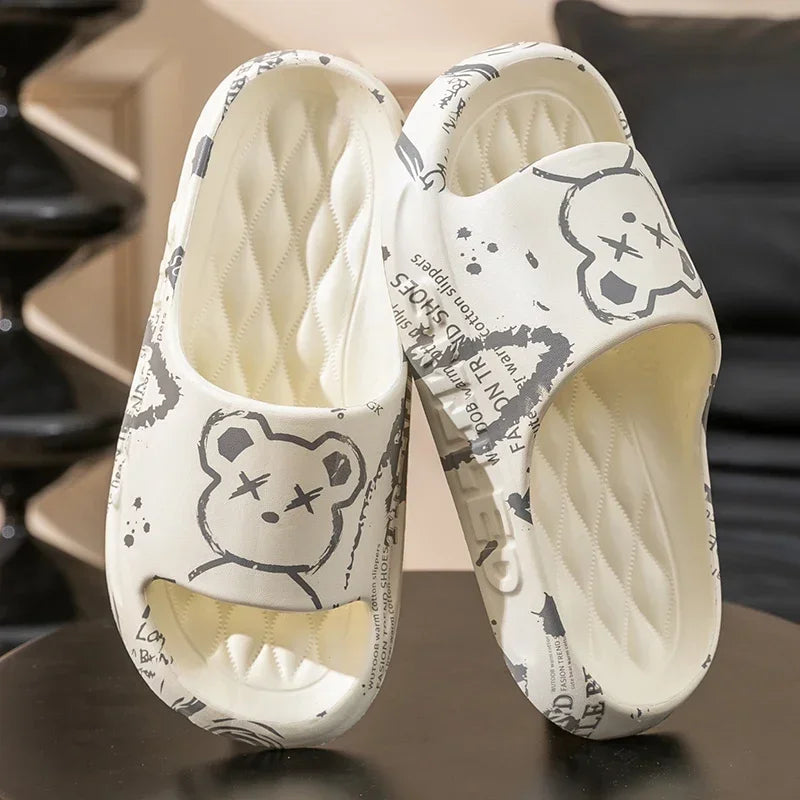 2024Summer Cartoon Bear Home Shoes Non-slip Soft Slides Lithe Comfort Sandals Men Women Couple Slippers Ladies' Flip Flops