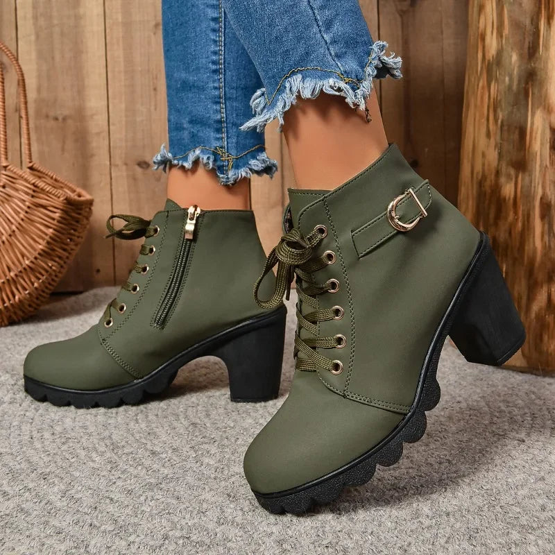 2024Women High Heel Ankle Boots Autumn Winter Booties Woman Fashion New Lady Shoes Brown Black Short Boot Female