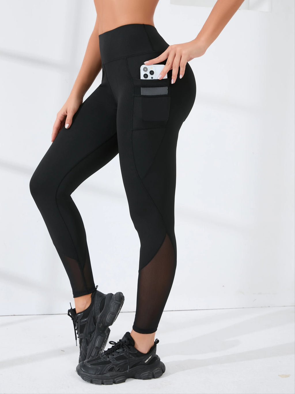 Mesh High Waist Yoga Pants with Pockets Leggings for Women Tummy Control Workout Leggings for Women