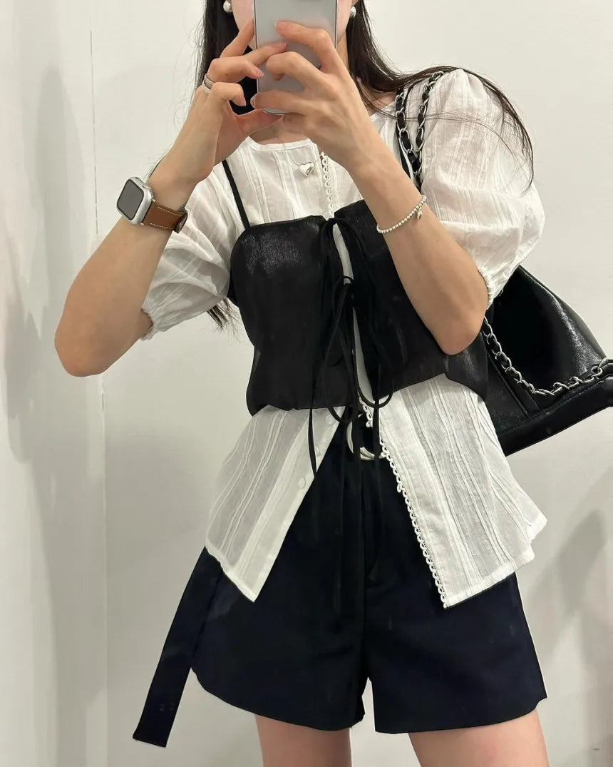 Chic Summer Loose ort Svel Vest Women's Faion Design Collar Tied Casual Versatile Layering Top Chinese Brand