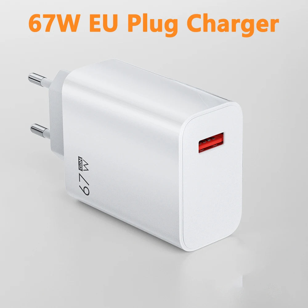 67W USB GaN Charger Fast Charge Mobile Phone Adapter Type C Cable For iPhone Samsung Xiaomi EU/US/UK Plug Portable Wall Charger