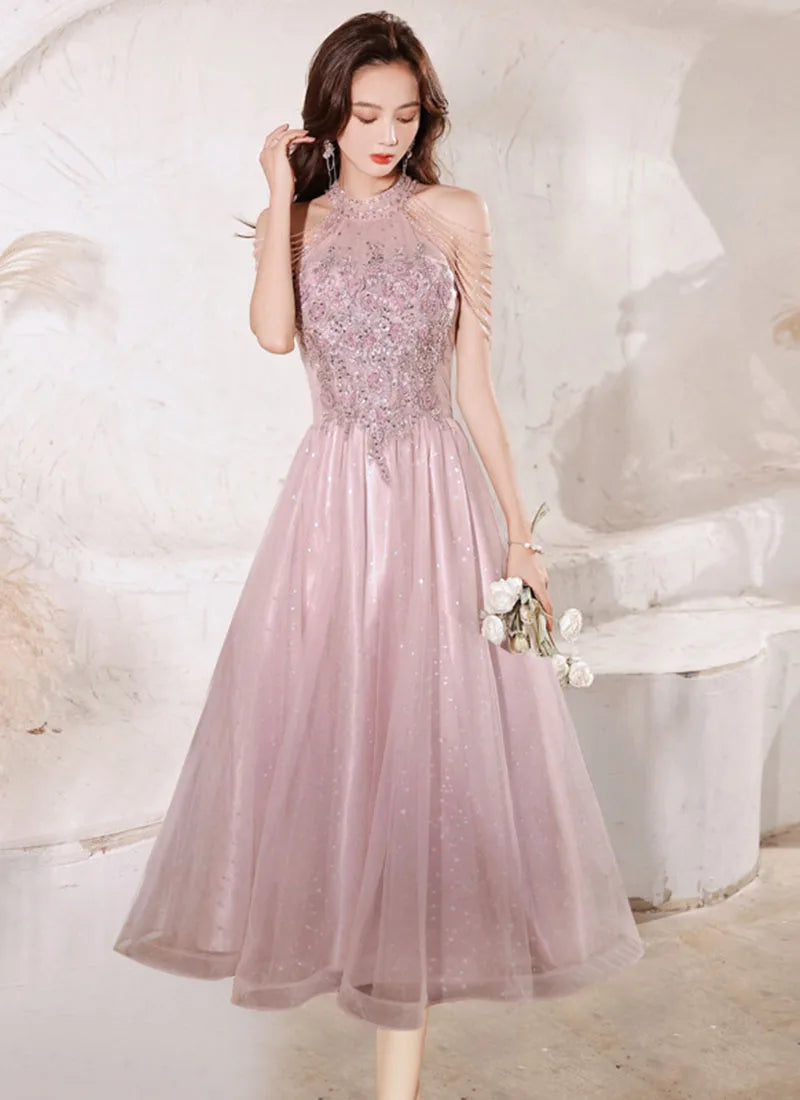 Luxury High Quality Pink Evening Dress 2025  For Prom Summer Autumn Temperament Socialite Senior Party Dress For Women