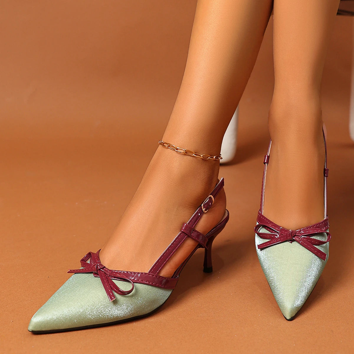 Clear Green Bow Toe Sandals for Women Summer New Fairy with Skirt Pointed Toe Back Empty Color Matching High Heels