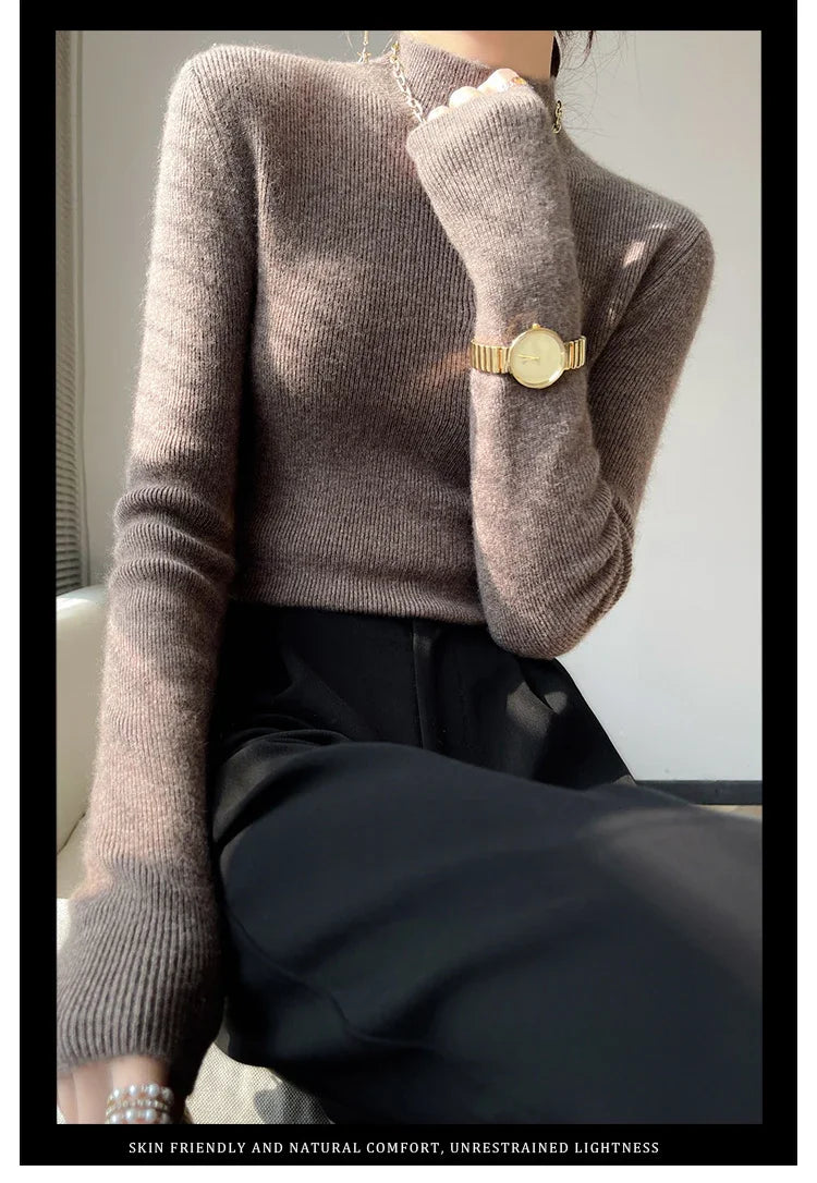 Female Slim Fit Women Sweater 2025 Autumn Winter Turtleneck Thickening Warm Soft Pullovers Ladies Solid Versatile Knitted Tops