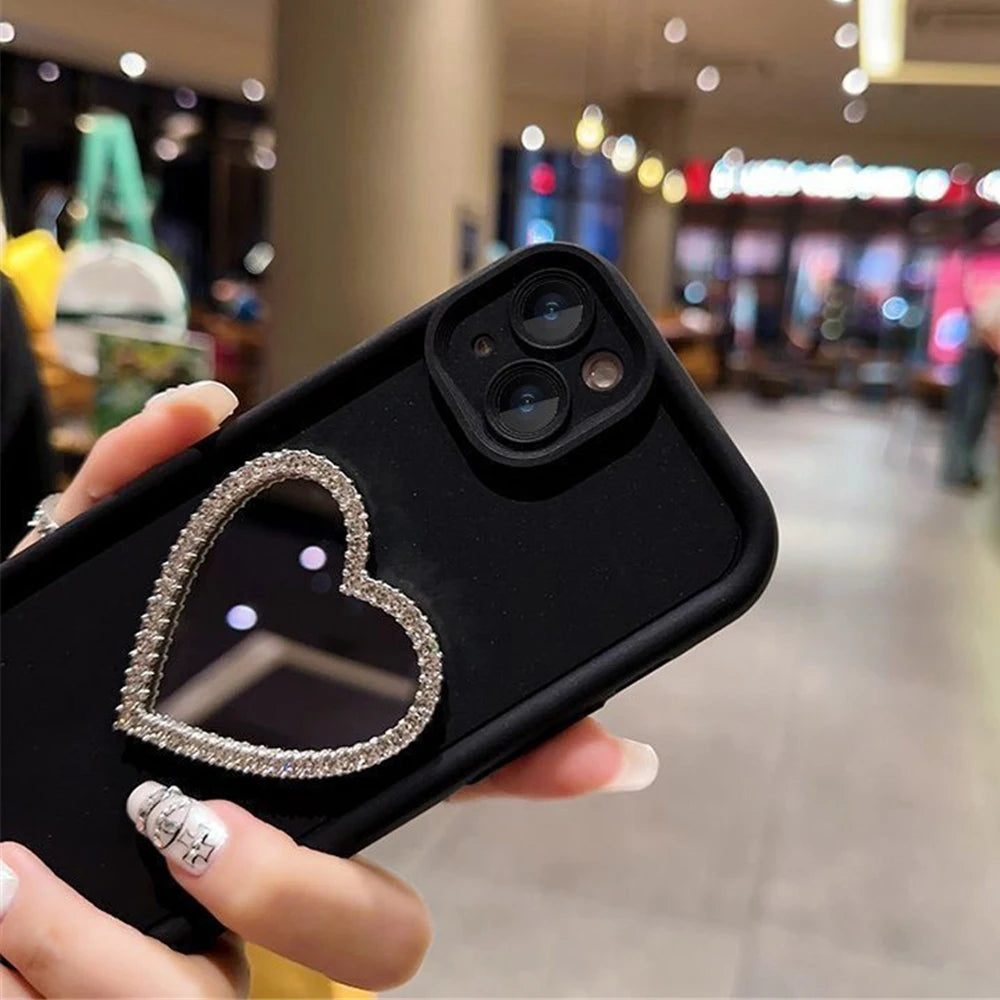 Love Heart Diamond Mirror Phone Case For Xiaomi Mi 14T 13T 12T 11T Pro For Xiaomi 13 12 11 Lite 5G NE Silicone Shockproof Cover
