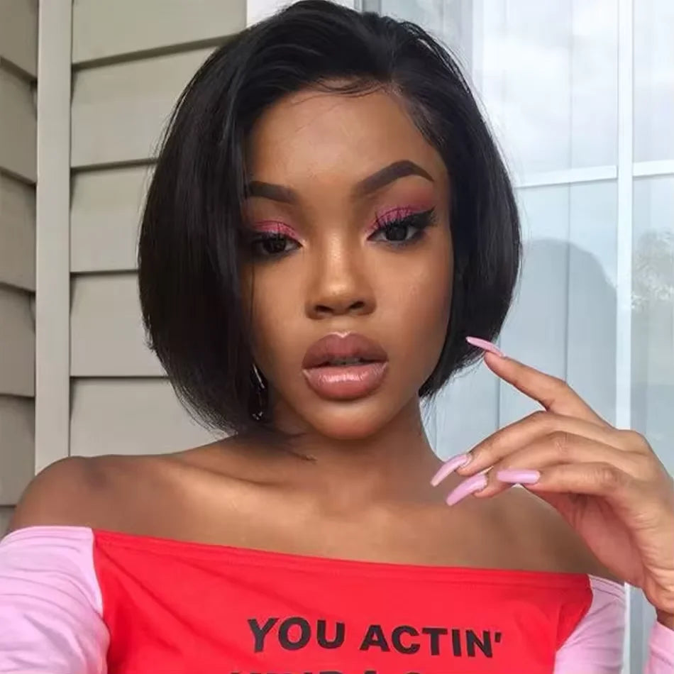 Malaysian 13x4 Lace Wig Side Part Pixie Cut Wigs 100% Human Hair Side Part Straight Bob Wig Transparent Lace For Black Women