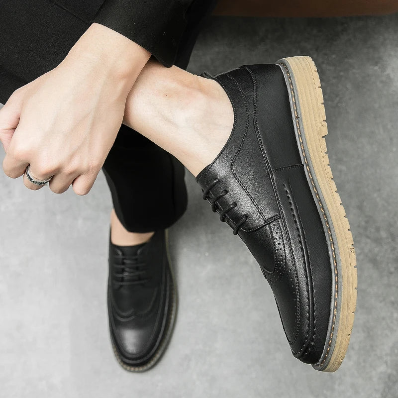 Italian Style Men's Brogue Shoes Anti Slip Wear-resistant Men's Leather Casual Shoes Business Interview Work Shoes Free Delivery