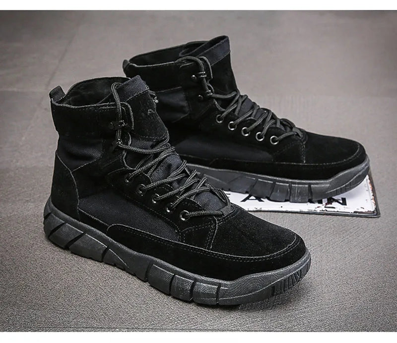 Fashion Boots Men Autumn Early Winter Shoes Flat Thick Sole Mens Ankle Boots Brand Male Footwear Black Beige KA4873