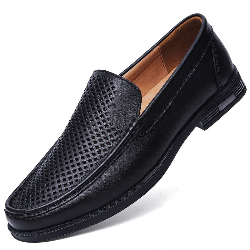 Business Dress Shoes Genuine Leather Mens Loafers Slip on Casual Shoes Moccasins Breathable Flats Lightweight Walking Footwear