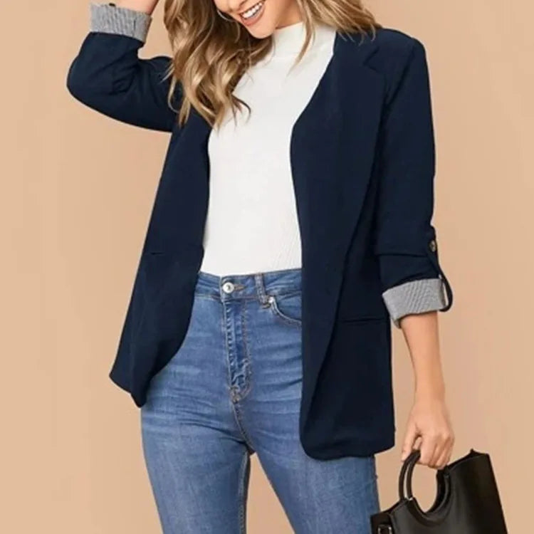 Women Autumn Winter Fashion Splicing Lapel Slim Cardigan Blazer Jacket Long Sleeve Casual