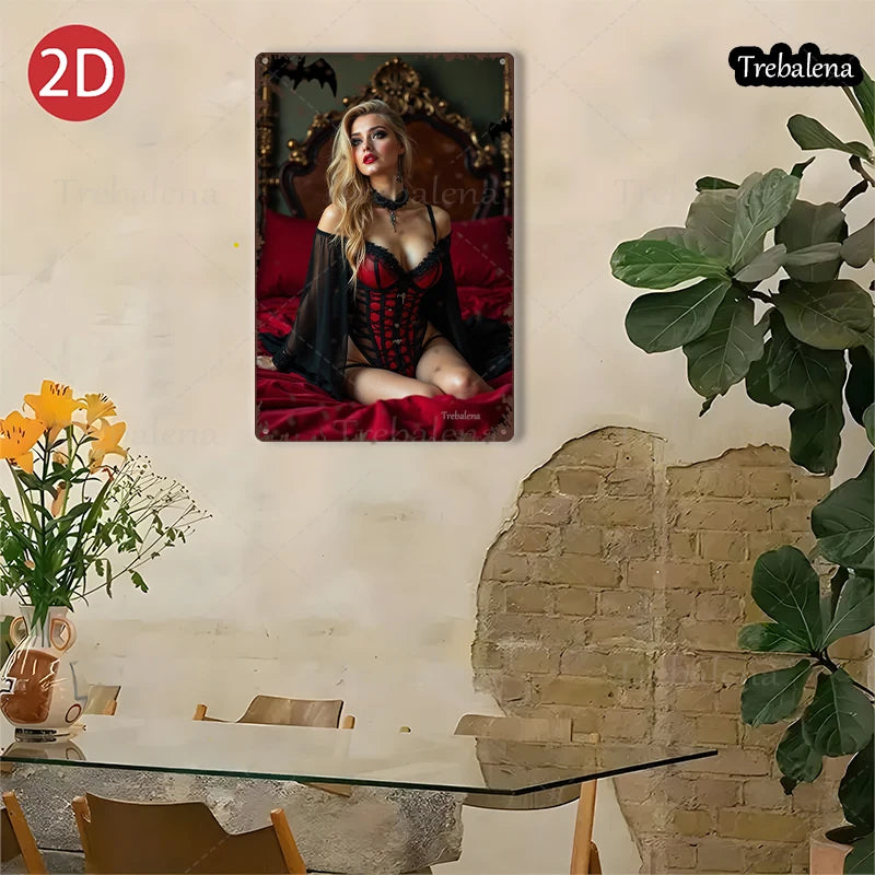 1PC 2D Flat 8*12inch Metal Sign Gothic Glamour Woman on Throne Art Decor Panel