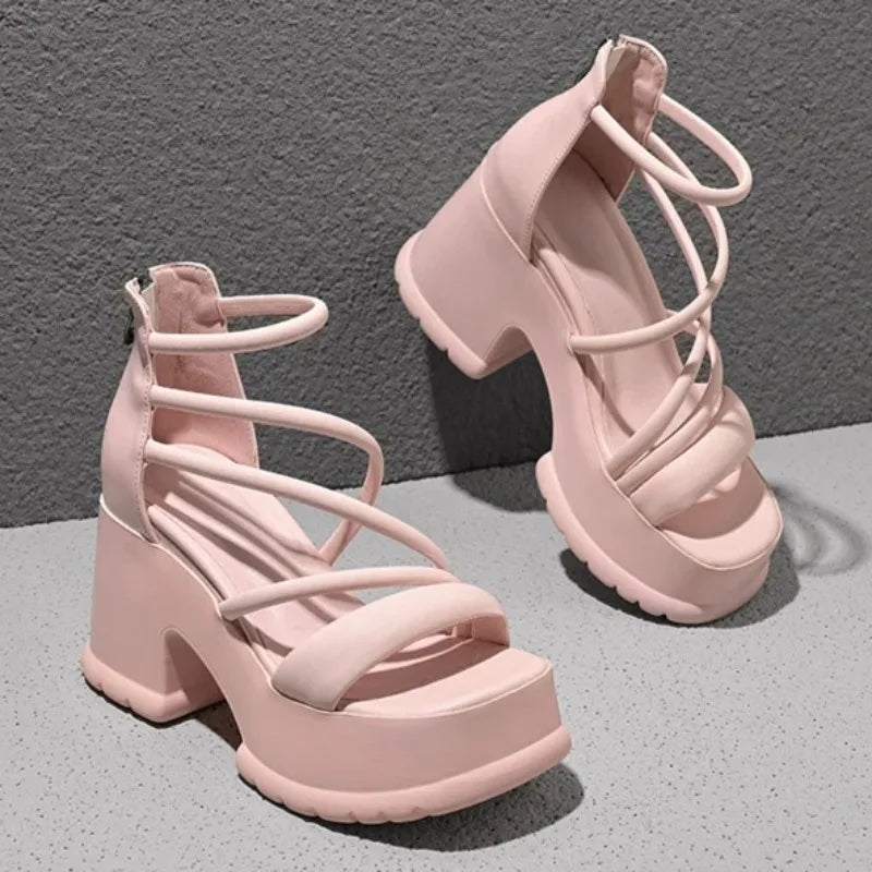 Women Platform High Heels Wedges Buckle Slope Sandals Women Shoes Summer New Fashion Thin Band Thick Sole Pumps Zapatos De Mujer