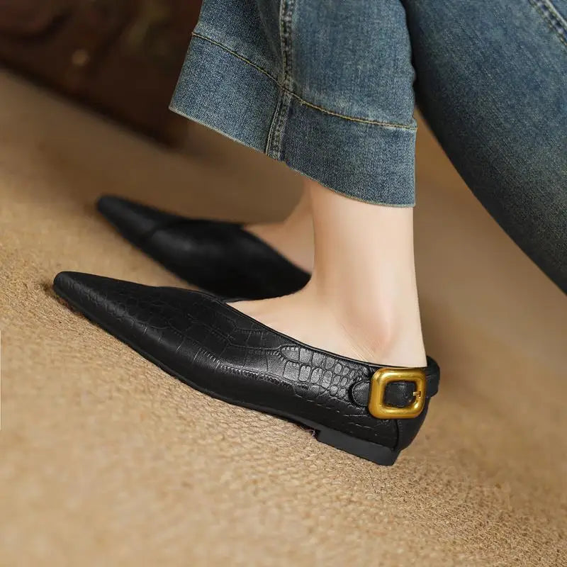 MORAZORA Size 34-43 Ins Genuine Leather Flats Women Pointed Toe Modern Shoes Leopard Flat Shoes Ladies Office Dress Shoes