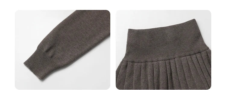 CHIC VEN Women Skirt Sets Solid Knitted Cardigan Short Sleeved Top Female Pleated Skirt Three Piece Optional Spring Autumn 2024