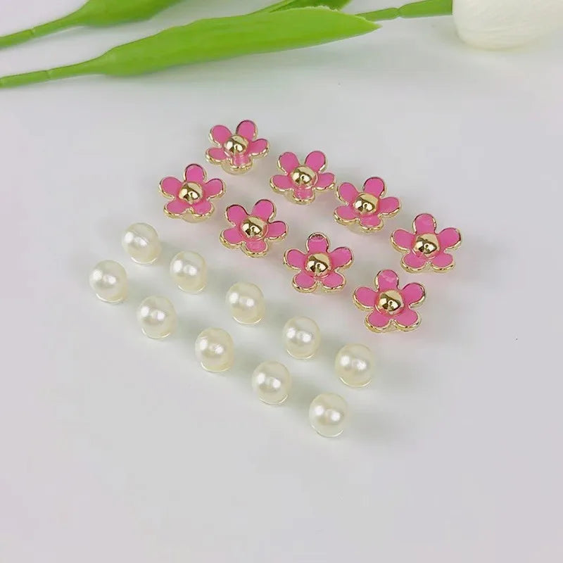 18PCS Fashion Shoe Charms Set Accessories Hole Shoe Buckle Black White Pink Flower Pearl DIY 3D Shoes Decorations for Bogg Bag