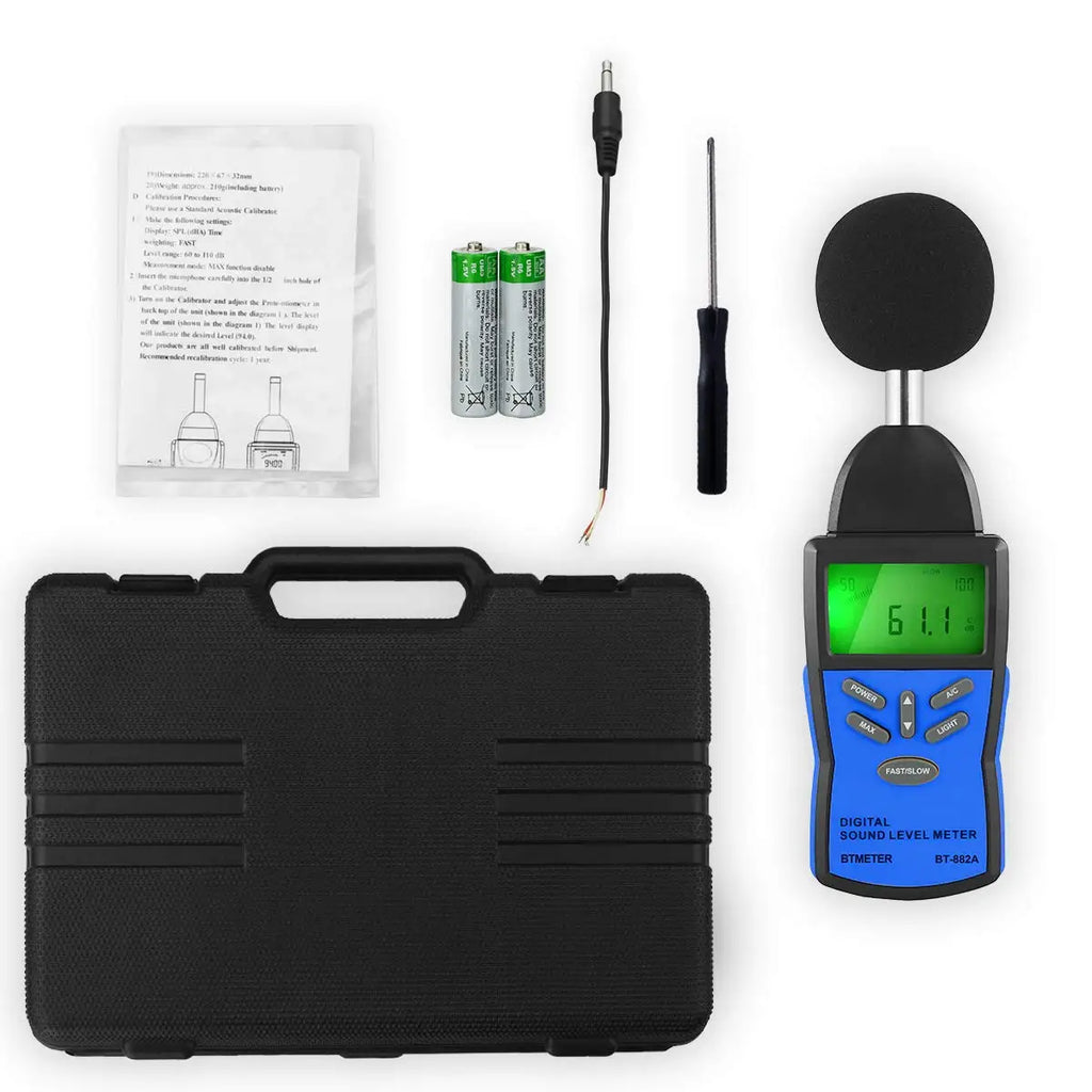 BT-882A Precision Sound Level Meter, Digital Decibel Tester for 30~130 dB Noise Volume Measurement with A/C Fast/Slow Weighting