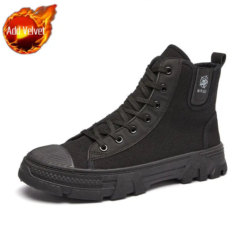 Man Shoes Lace Up Warm Industrial Safety High Cut Boots for Men with Fur Work Winter Footwear Cheap Casual Classic Non Slip Y2k