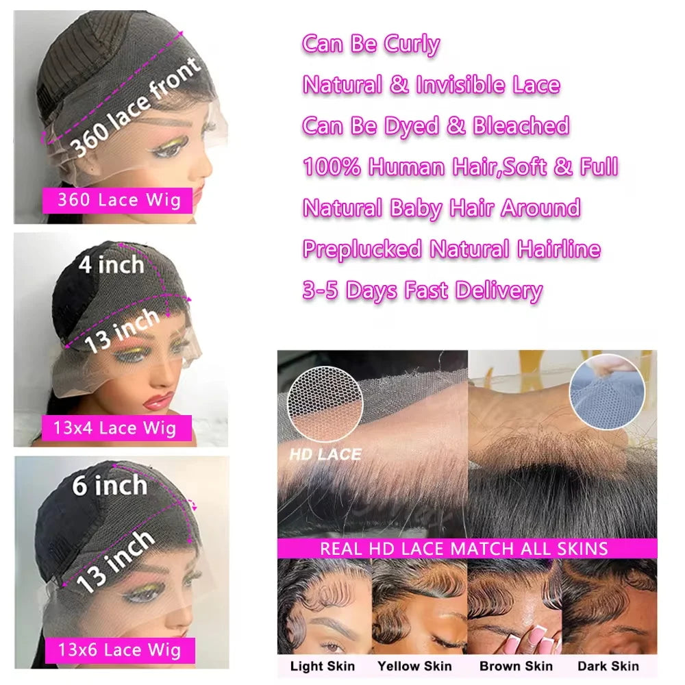 44 Inch Body Wave 13x6 Hd Transparent Lace Frontal Human Hair Wig 360 Brazilian Pre Plucked Lace For Women 13x4 Lace Front Wigs