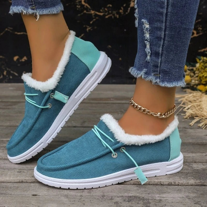 Winter plush lined flat shoes, Women's low top slip on shoes, women's footwear