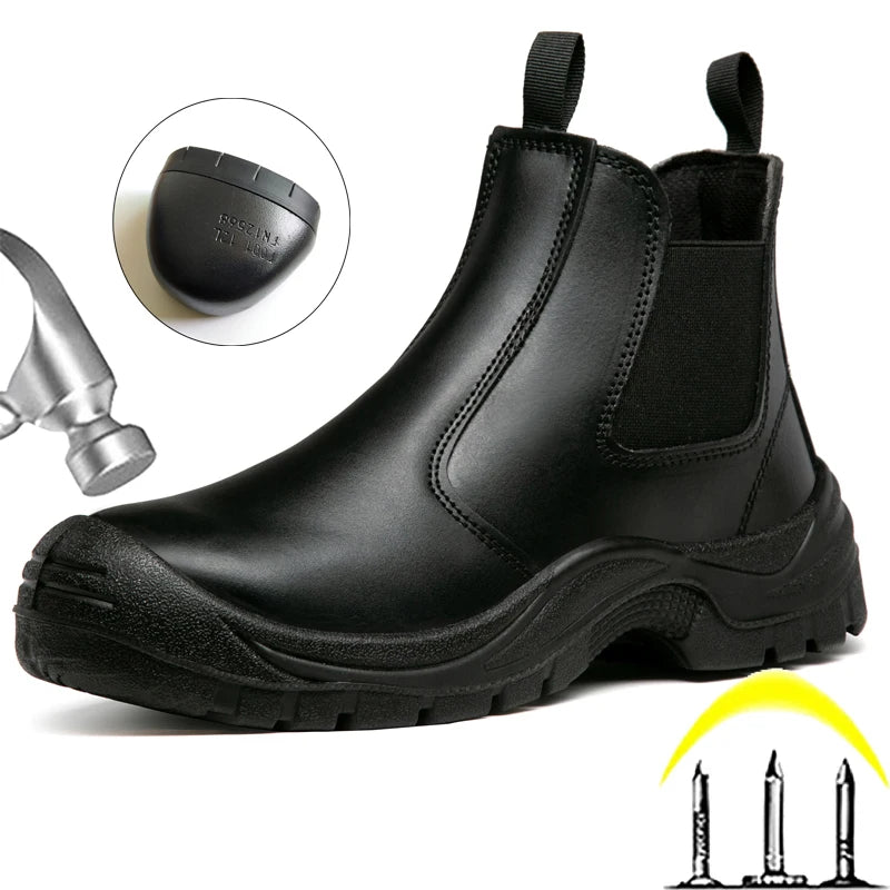 2025 New Work Safety Boots waterproof leather boots Men shoes Non-slip Indestructible shoes Protection boots Work shoes quality