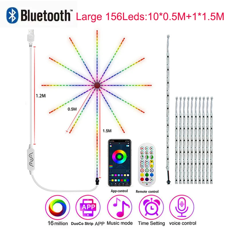 Firework Led Strip Lights For Room Wall Bluetooth Led Tape Light 5V Music Sync Led Lighting Strips Usb Led Strip Rgbic