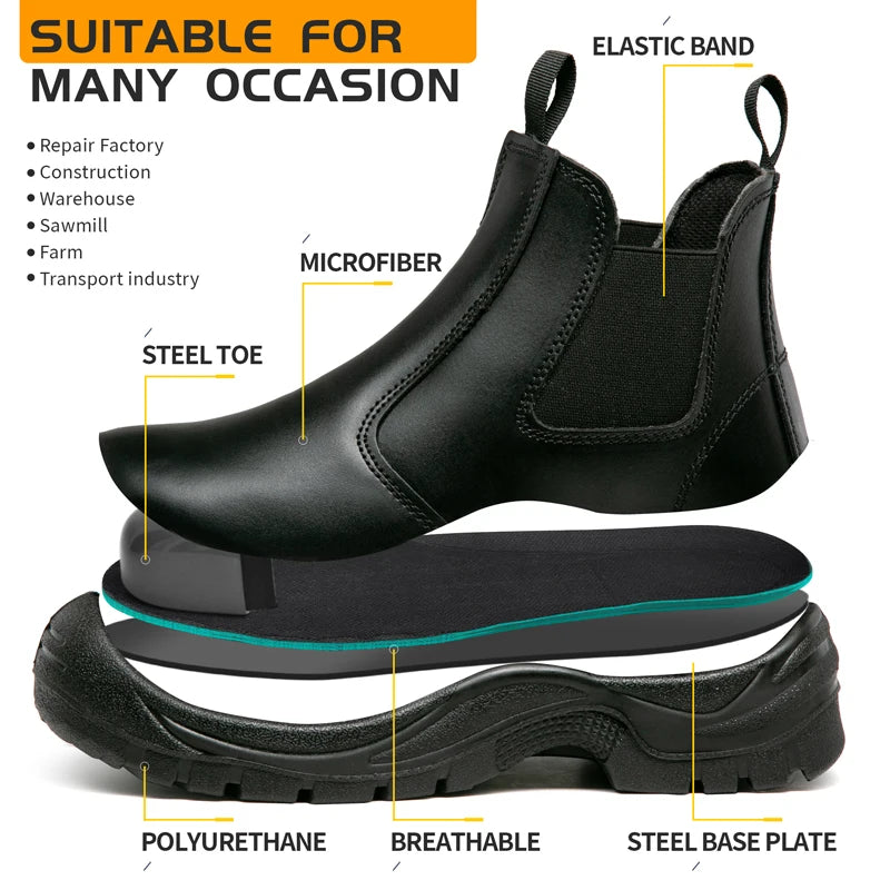 2025 New Work Safety Boots waterproof leather boots Men shoes Non-slip Indestructible shoes Protection boots Work shoes quality