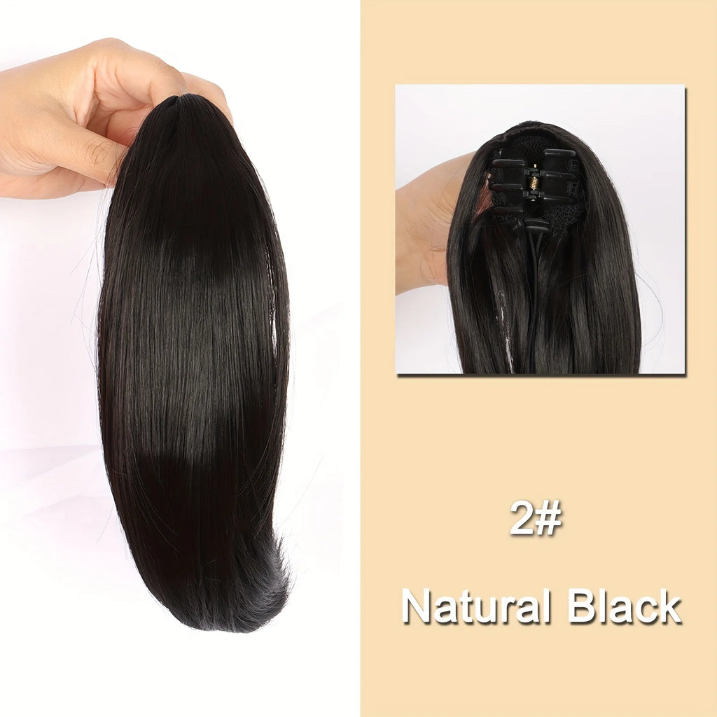 Synthetic 12Inch Short Ponytail Extension Long Ponytail Clip In Claw Hair Extension Natural Looking  Hairpiece For Women