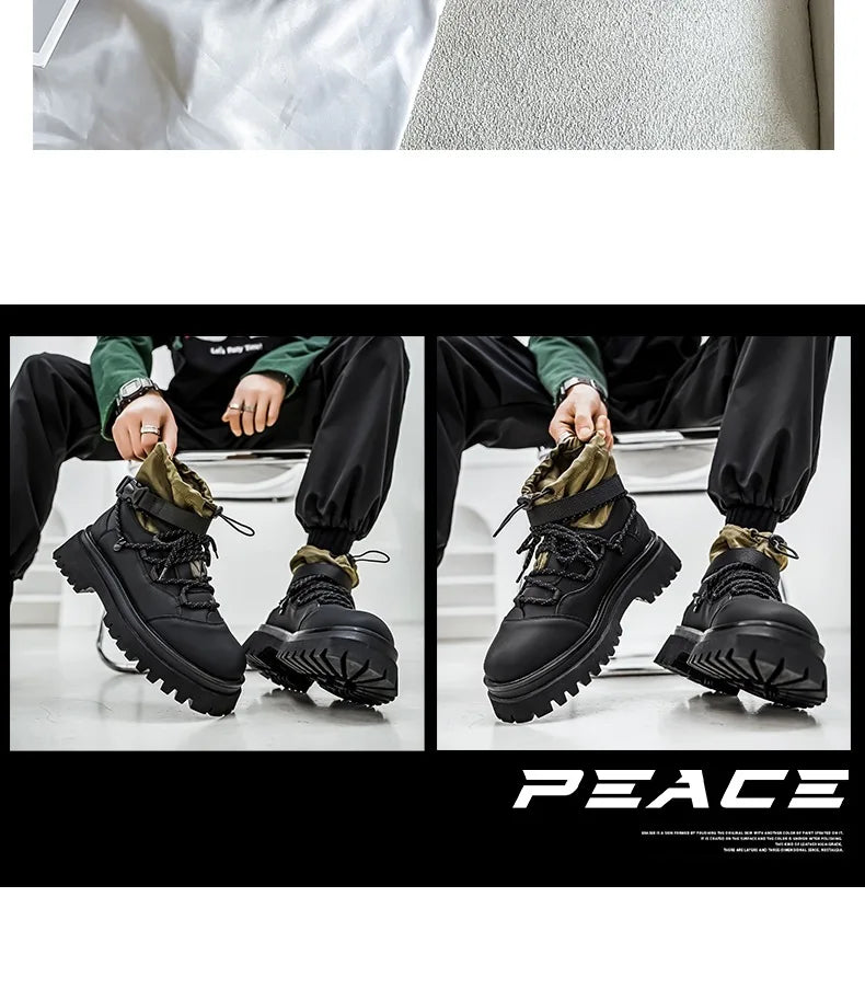 Men Platform Ankle Boots Fashion Personalized Strap Design Shoes Brand High Quality Motorcycle Boots Casual Outdoor Zipper Shoes