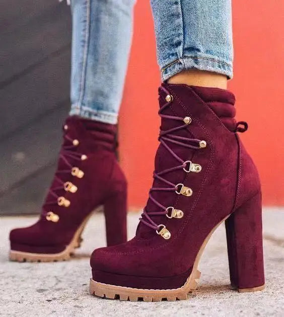 European and American Suede Short Boots 2023 Autumn and Winter New Waterproof Platform High Heel Style Short Boots Zapatos Mujer