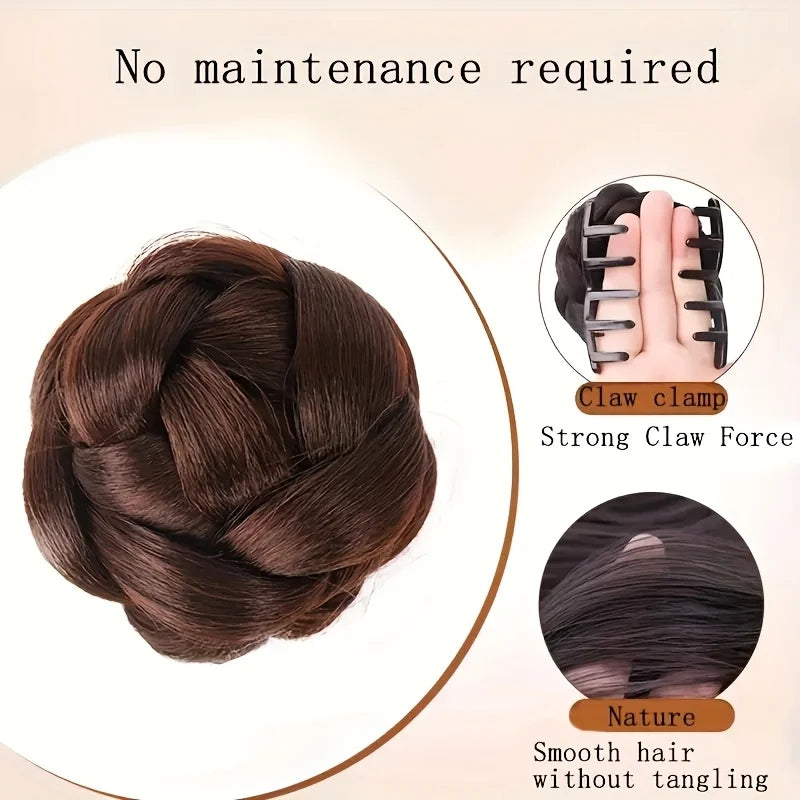 4-inch synthetic grab clip lazy hair braid braided bun wig women's low-tie meatball head heat-resistant bun hair accessories