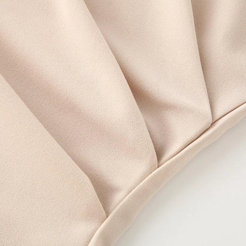 TRAF Women's Ruffled Khaki Dress Summer 2025 Woman Chic Evening Dress New In Dresses Midi Ruched O-Neck Sleeveless Long Vestidos