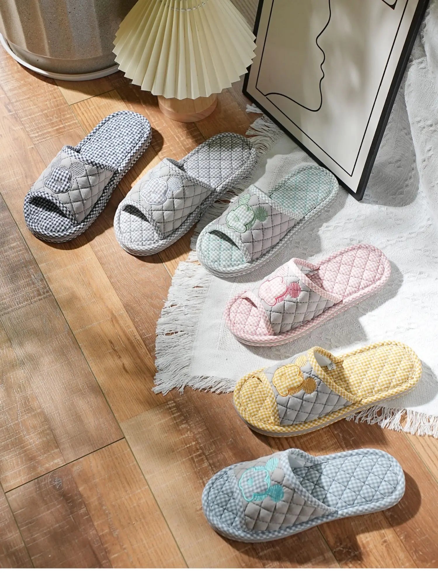 New Pure Cotton Thiened Tee-Layer Simple ex Soft Bot Noise Reduction Indoor Home Floor Slippers Couple Home oes