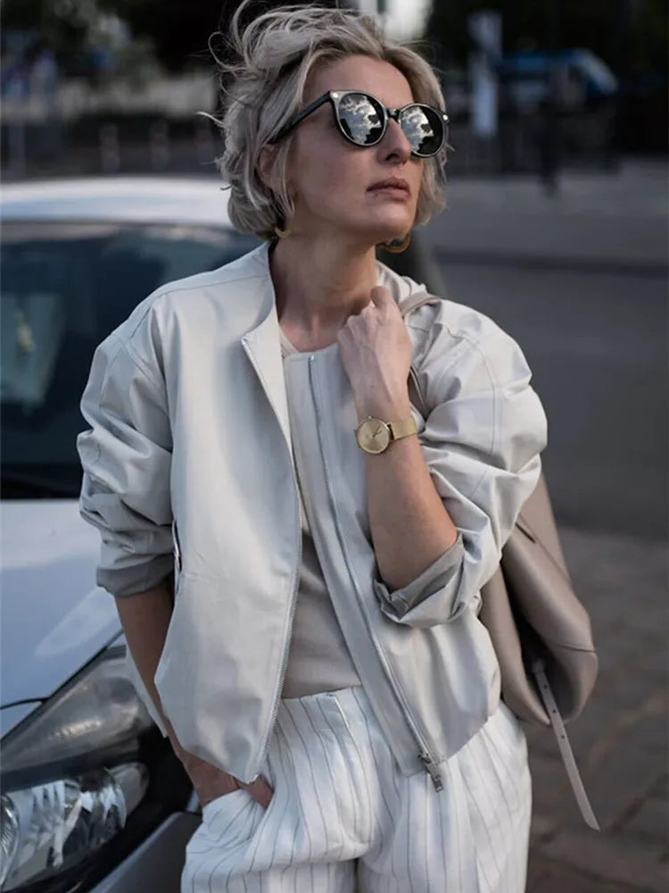 2025 Autumn Fashion Pocket Windbreaker Jackets Women Loose Crewneck Chic Outerwear Coat Female Short Jacket Mujer Clothes