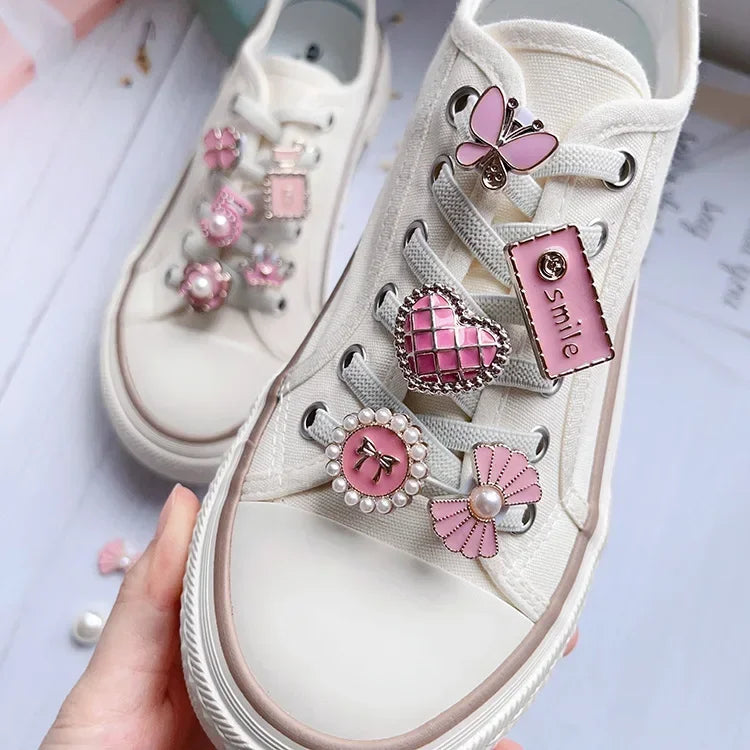 1 PCS Girls Pink Shoelace Charm Buckle Shoe Laces Charms for Sneakers Shoes Decorations Fashion DIY Shoelaces Accessories New